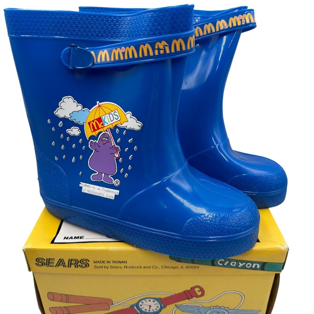 Vtg McDonalds McKids Grimace Rain Boots 1987 Blue Sears Box Size 13-1 58911